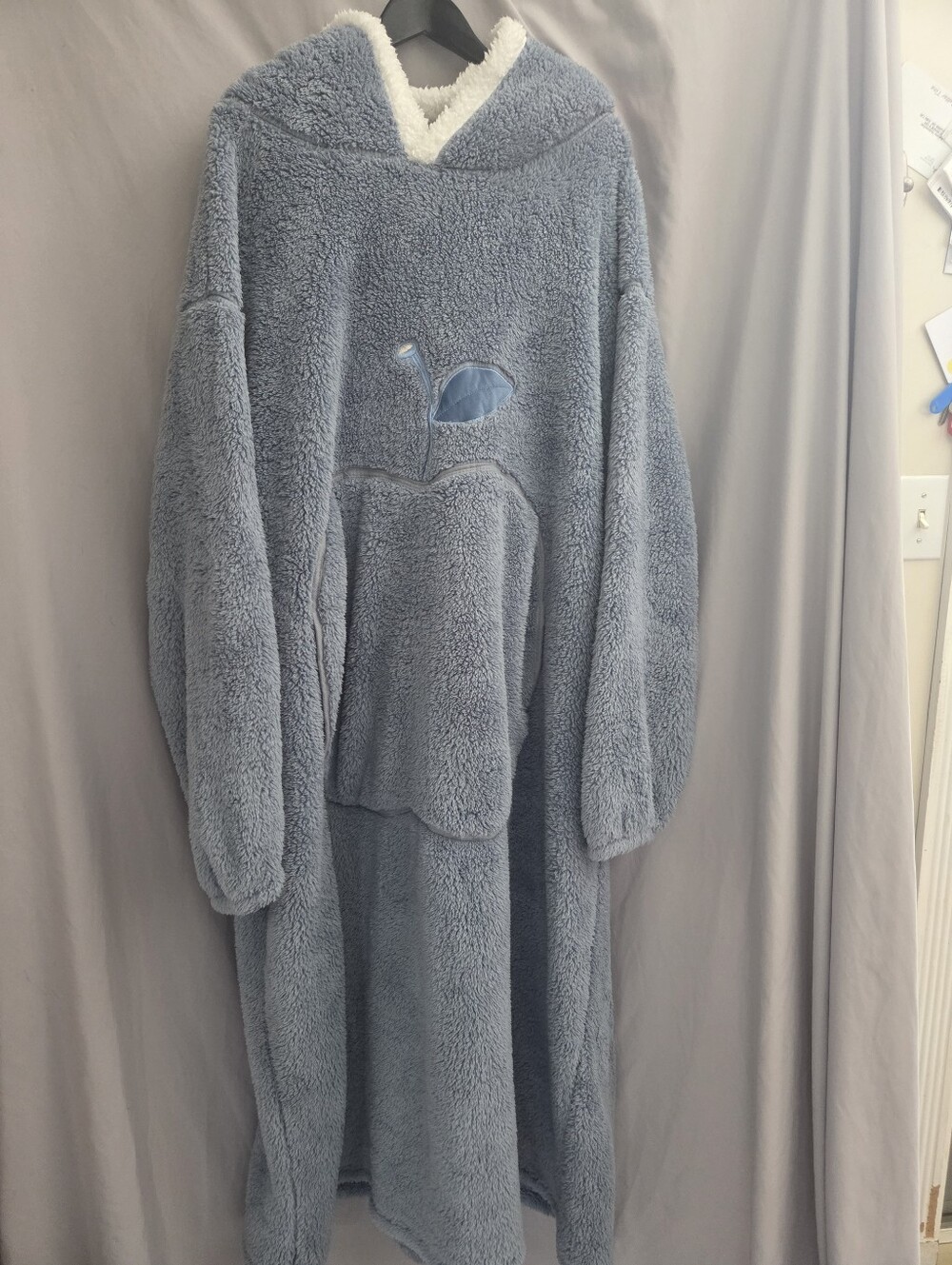 Plush Blue Hooded Pajama Blanket with Pocket